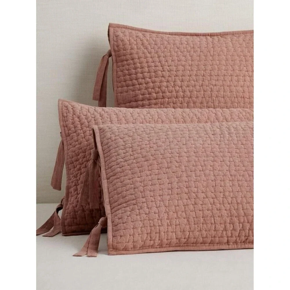 Pottery Barn Pickstitch King Pillow Sham Cotton Linen BRICK GREAT Condition